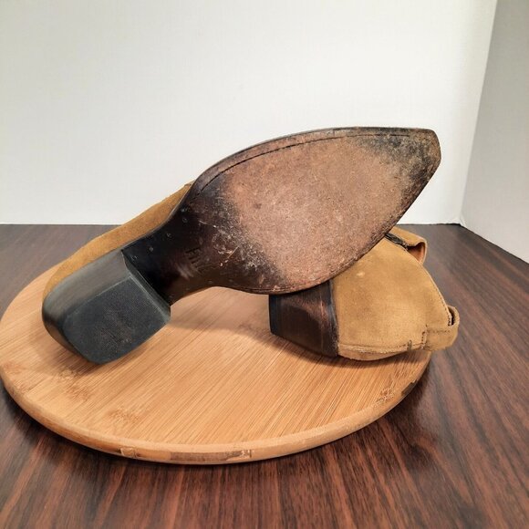 Frye Sacha Womens Size 9 Boots Tan Suede Side Zip Pointed Toe Moto Ankle Booties - Picture 7 of 12